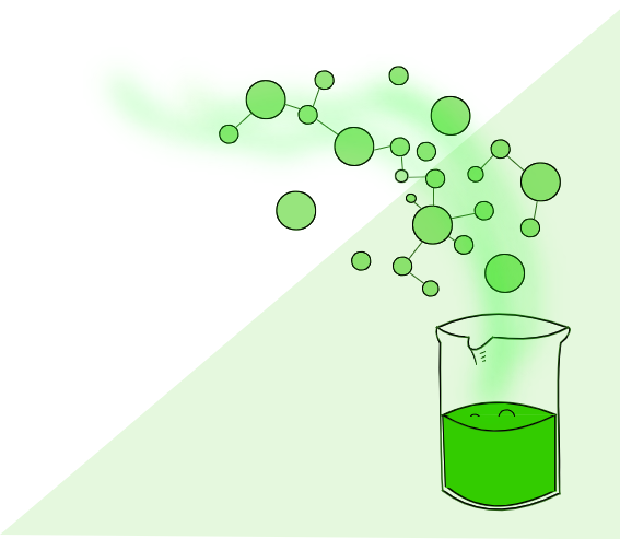 beaker with smoke and molecules